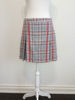 Vintage Versus Versace Plaid Pleated 100% Wool Mini Skirt Size 28
